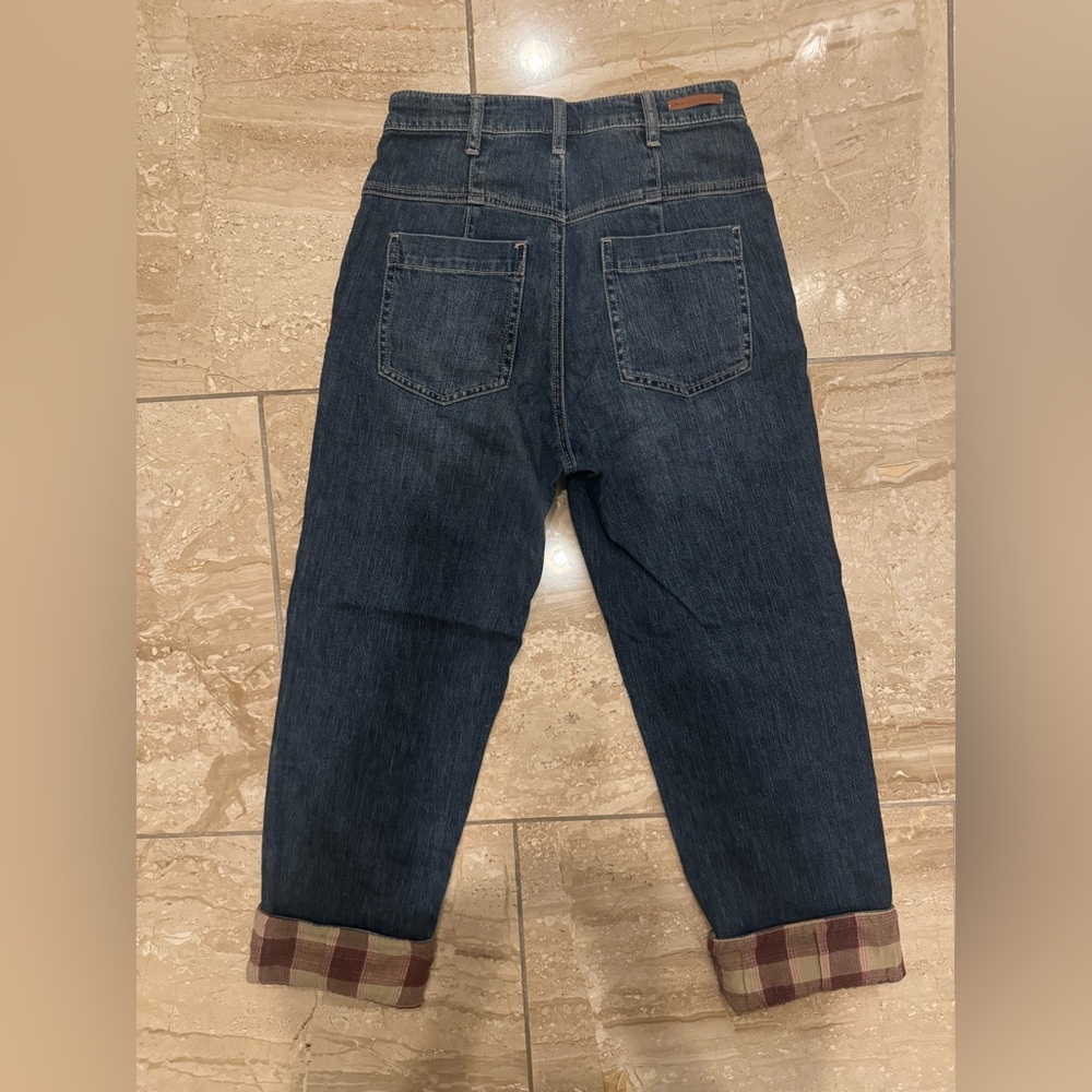 NWOT Anthropologie Pilcro Hi-Rise Plaid Trimmed Cropped Boyfriend Jeans - Picture 11 of 14